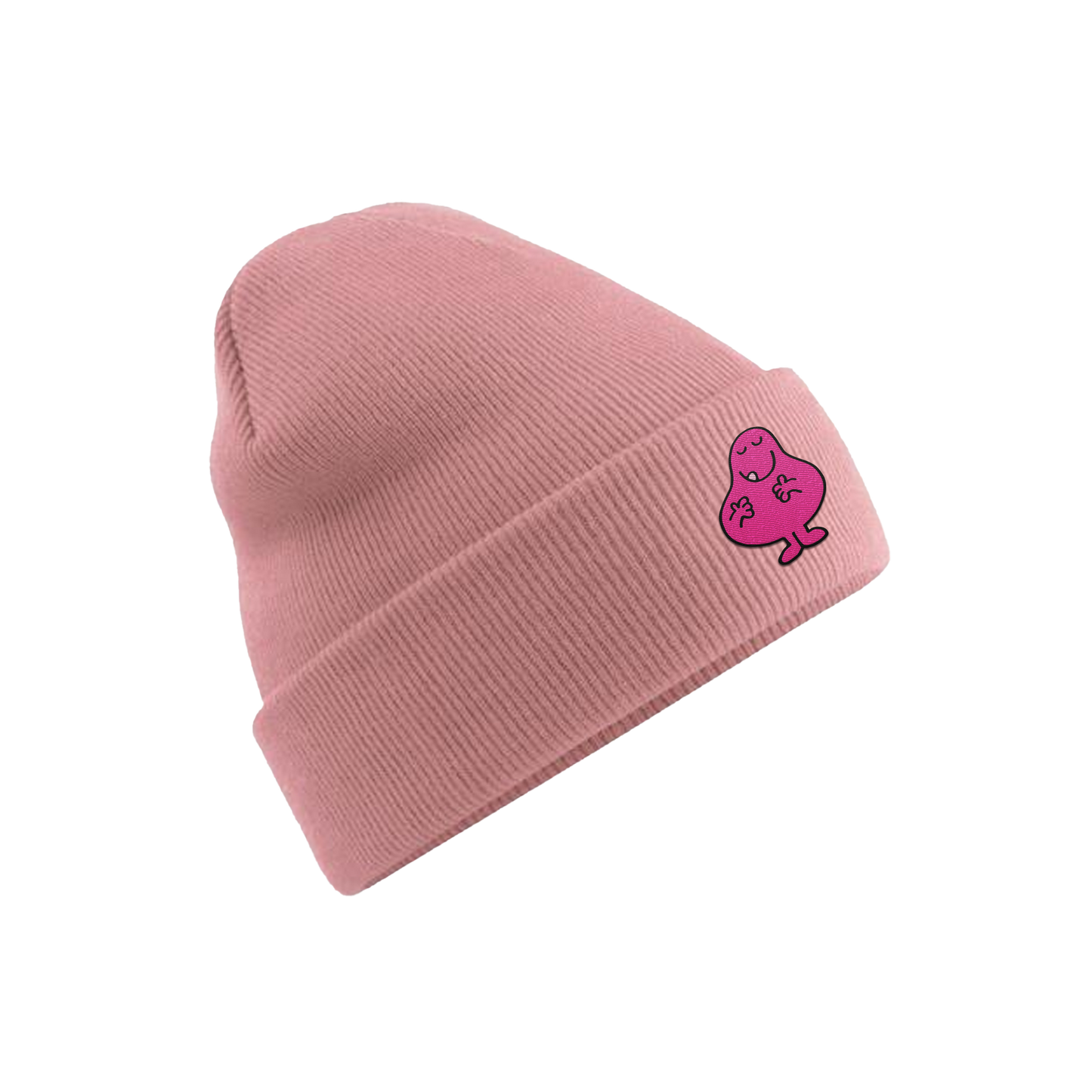 Bonnet brodé Monsieur Glouton vieux rose